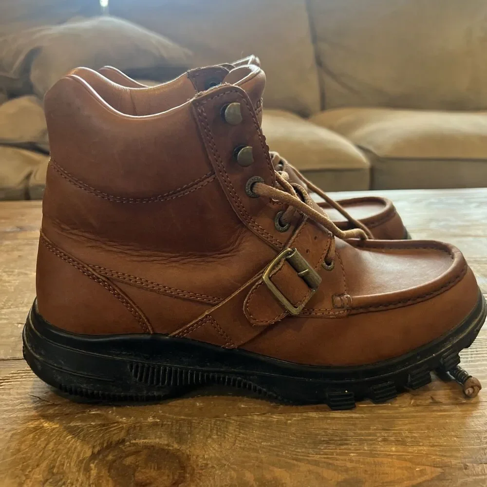 VTG Ralph Lauren Polo Sport Leather Hiking Boots Lug Sole Buckle Strap Men’s 10